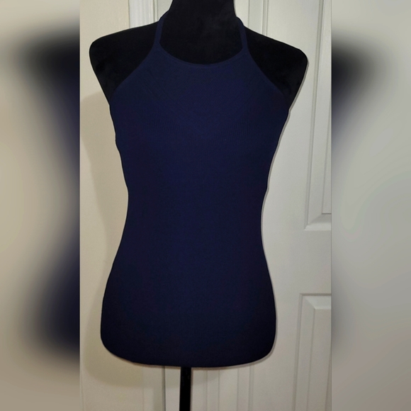 NY&CO Woman's 7th Avenue Design Studio Knit Halter Top Navy Medium - Picture 1 of 12